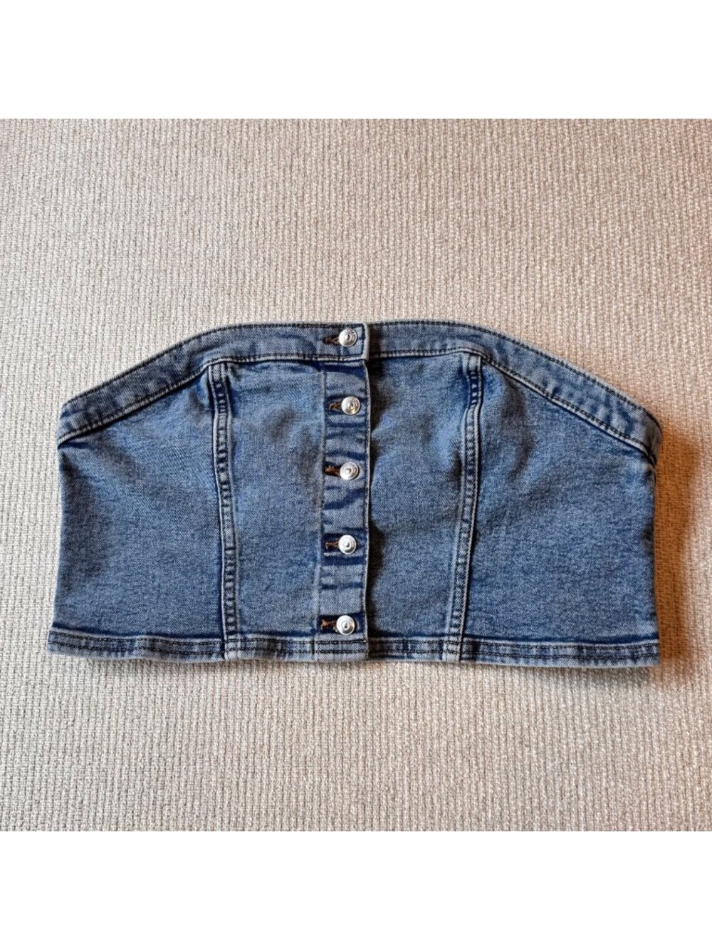 H&M Divided Denim Crop Tube Top Button Down Strapless Size Large